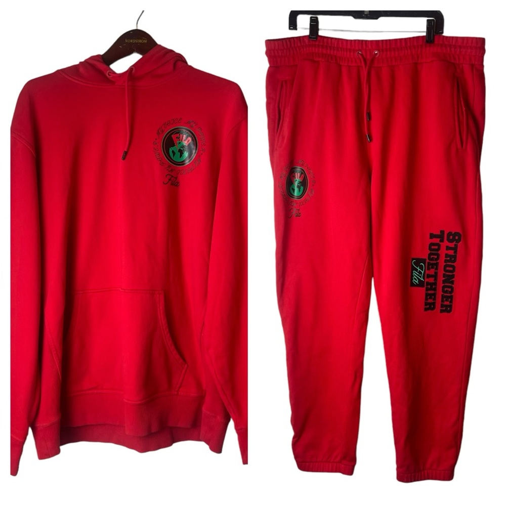 FILA Stronger Together Men’s Red Sweat Suit Size XXL Hoodie Cozy Winter Sweater